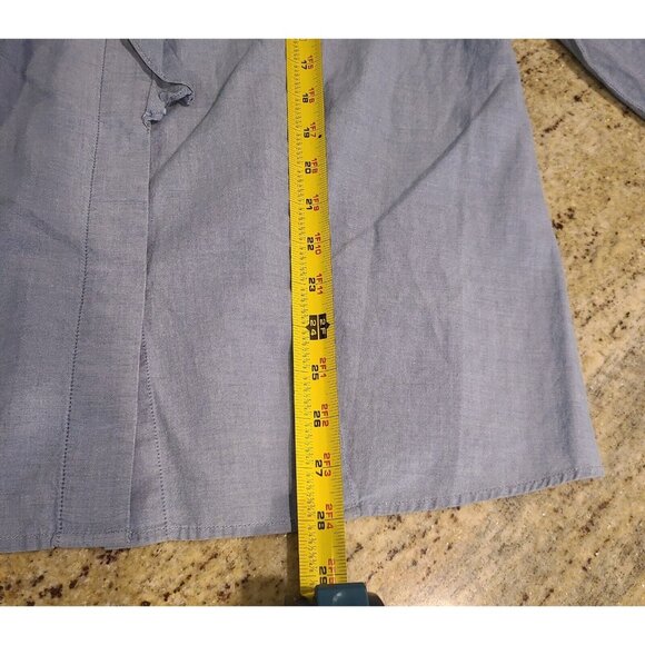 Talbots Top Women Sz 14 Blue Chambray Button Shirt Ruffle Front Roll Tab Sleeve - Picture 4 of 12
